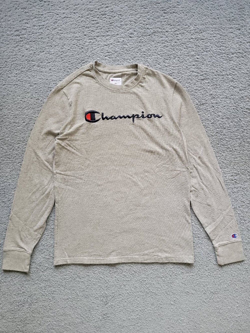Champion Long Sleeve T-Shirt Embroidered Script Logo - Men's Size Small